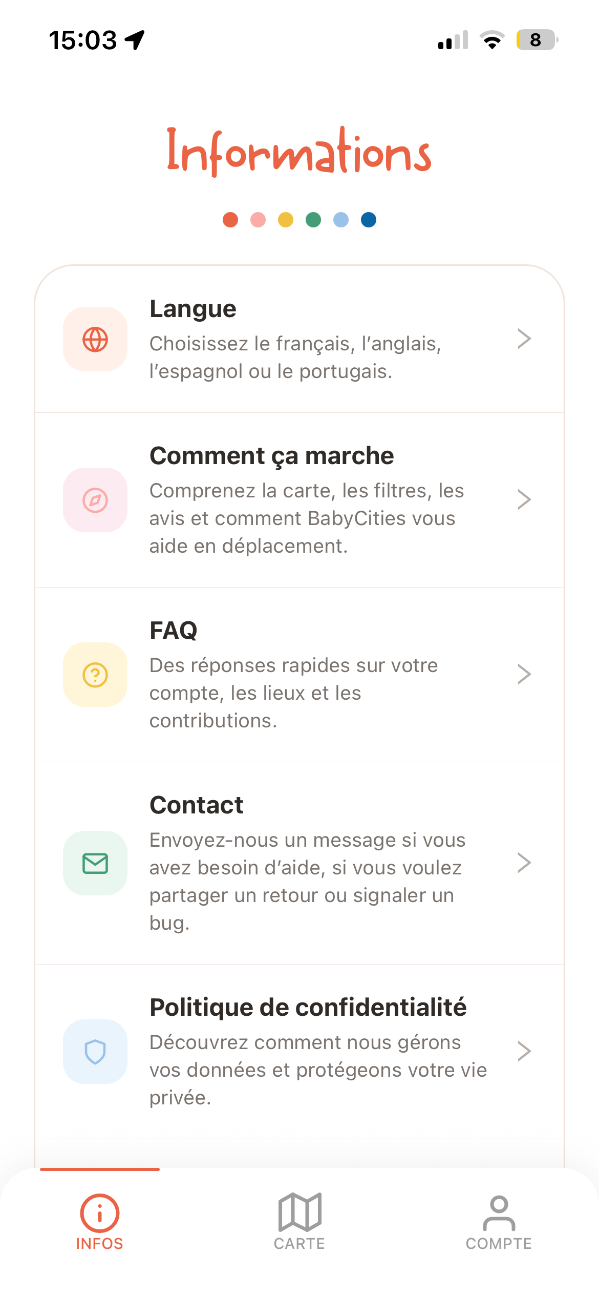 BabyCities list screen
